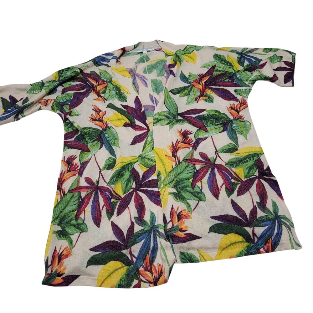 Chicos tropical drapey long cardigan sweater open front island vacation 2